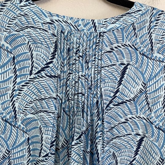 NYDJ Womens Plus 1X Blue Button Up Blouse Long Sleeve V Neck Shirt Pleated Back - Picture 10 of 10